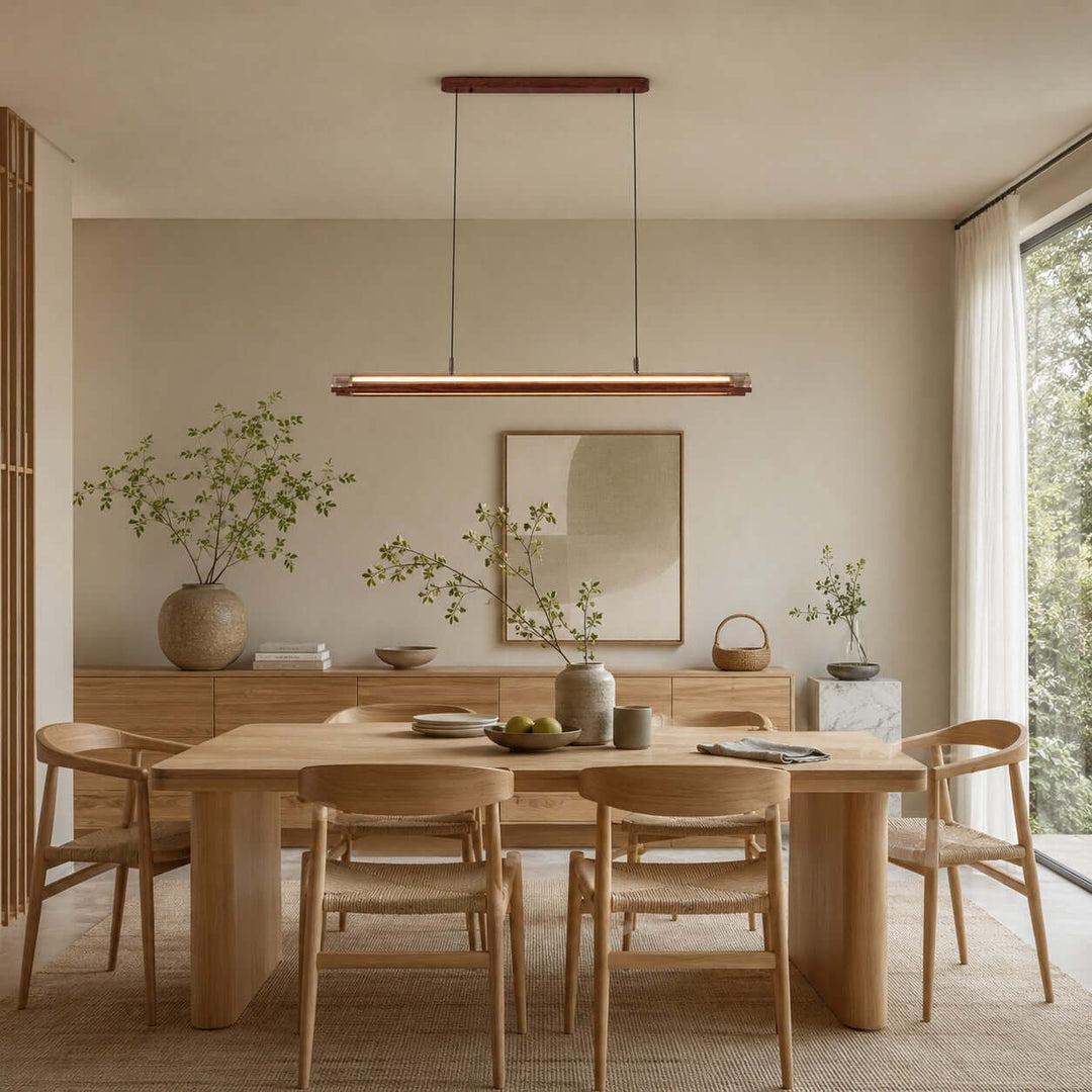 Weslin Linear Chandelier, Walnut LED Light for Kitchen Island