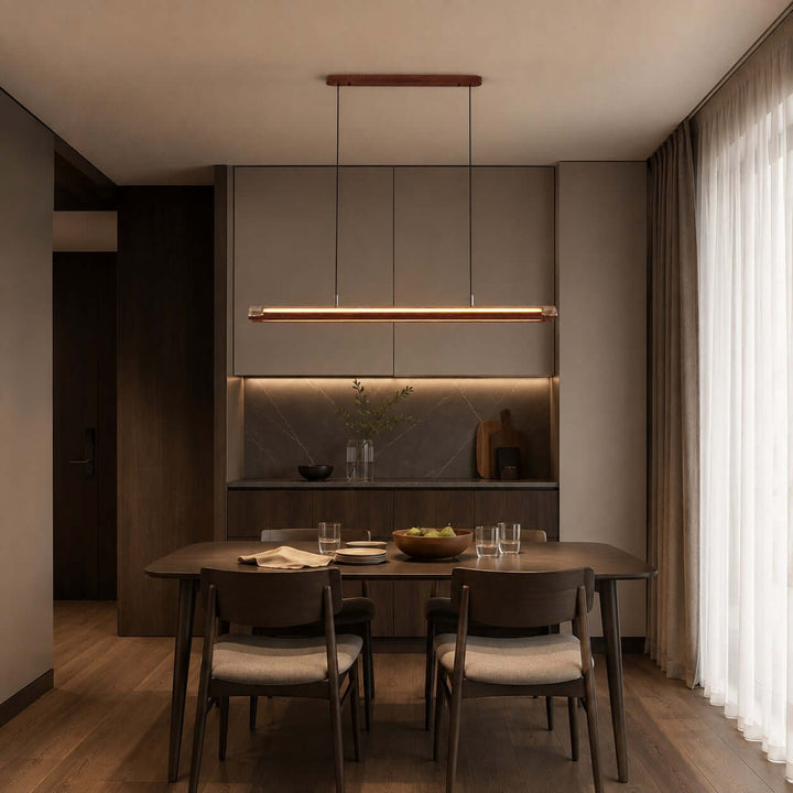 Weslin Linear Chandelier, Walnut LED Light for Kitchen Island
