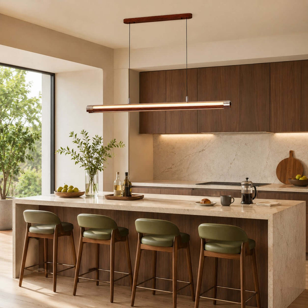 Weslin Linear Chandelier, Walnut LED Light for Kitchen Island
