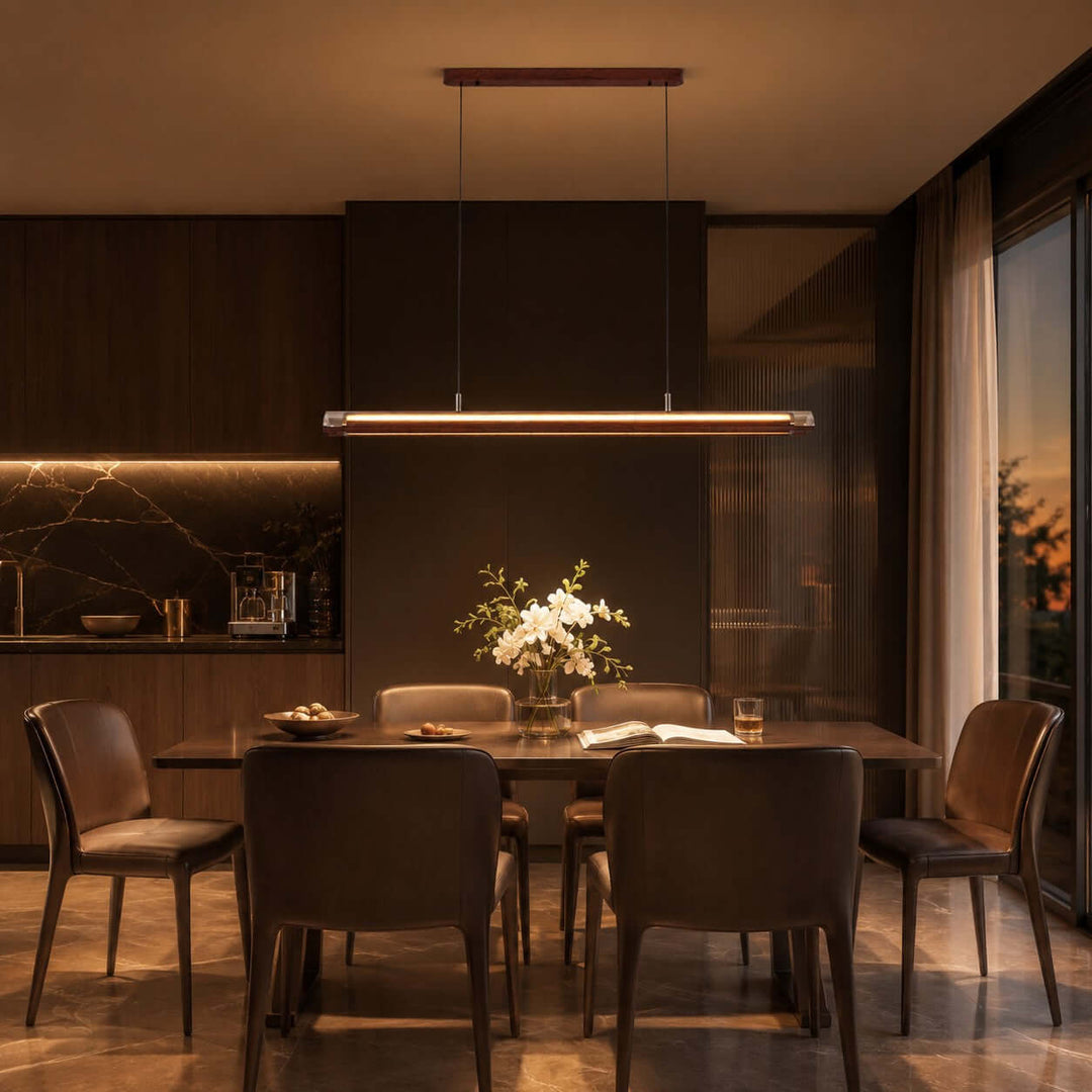 Weslin Linear Chandelier, Walnut LED Light for Kitchen Island