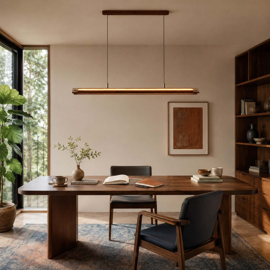 Weslin Linear Chandelier, Walnut LED Light for Kitchen Island