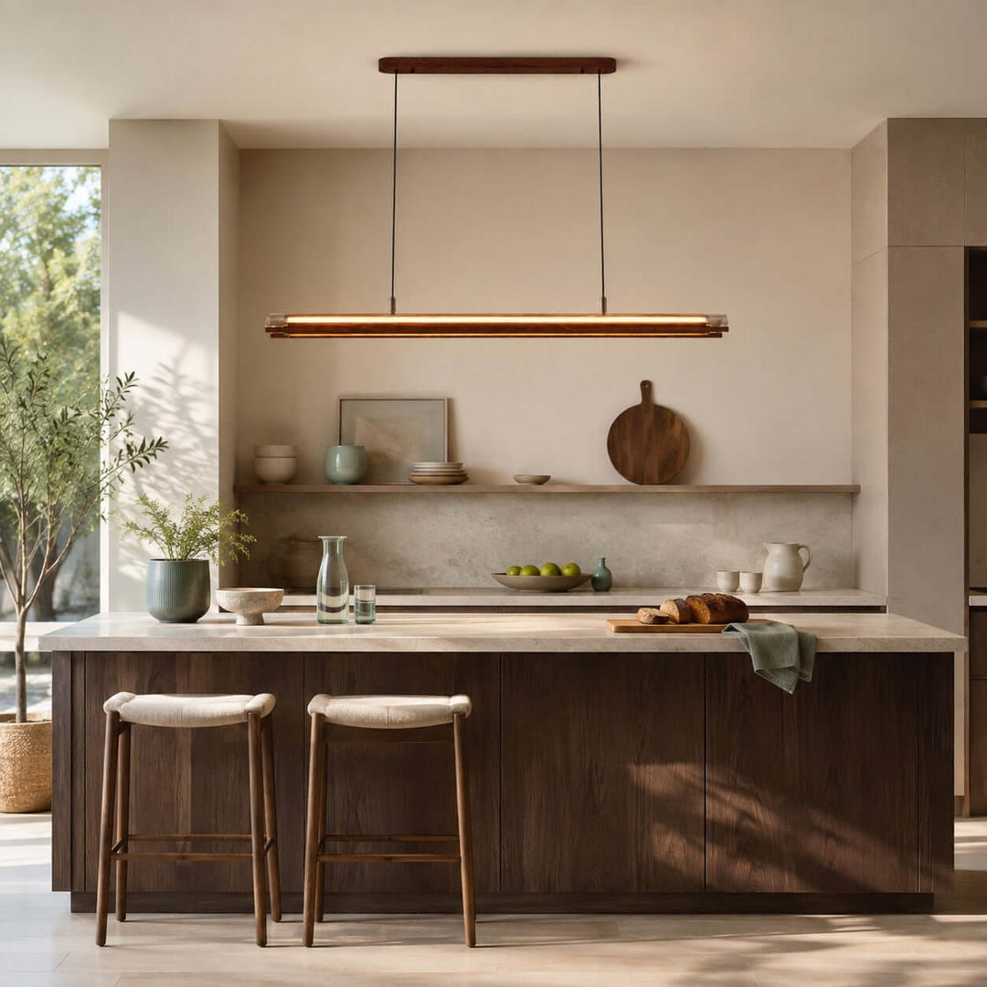 Weslin Linear Chandelier, Walnut LED Light for Kitchen Island