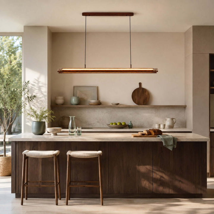 Weslin Linear Chandelier, Walnut LED Light for Kitchen Island