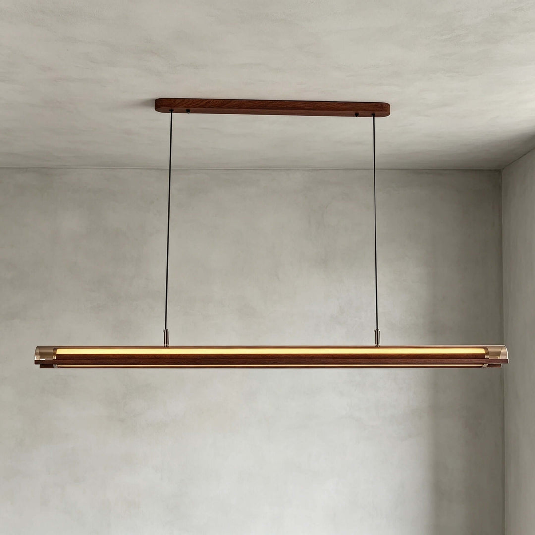 Weslin Linear Chandelier, Walnut LED Light for Kitchen Island