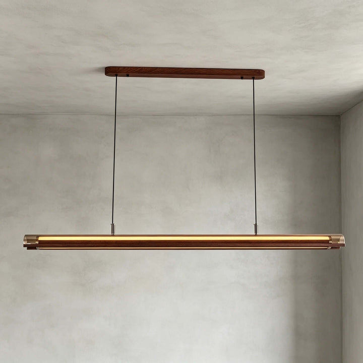 Weslin Linear Chandelier, Walnut LED Light for Kitchen Island