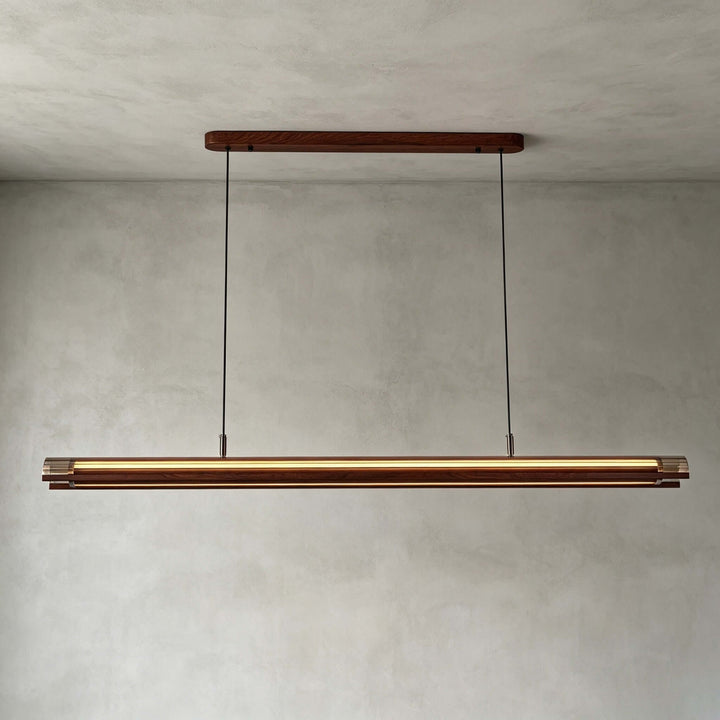 Weslin Linear Chandelier, Walnut LED Light for Kitchen Island