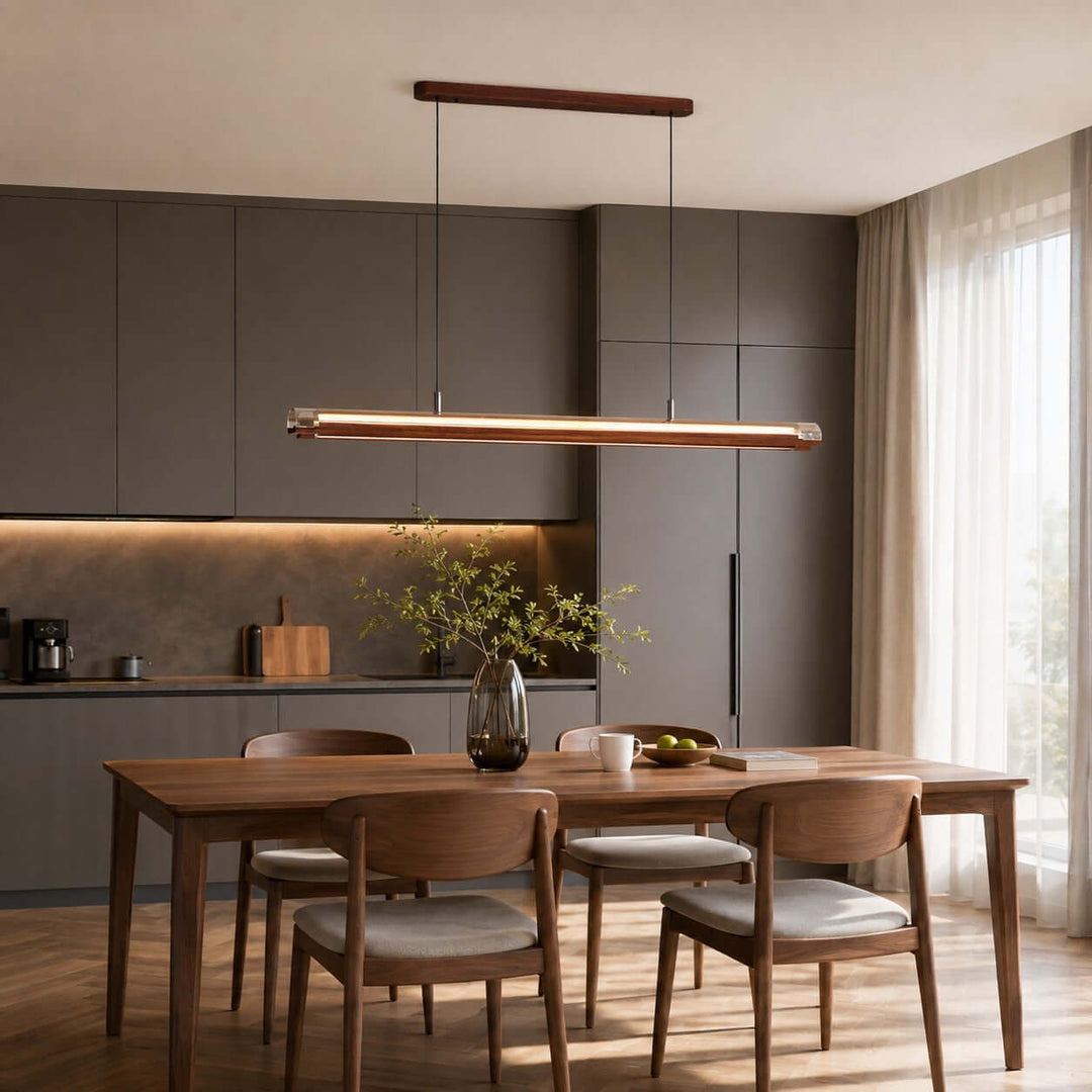 Weslin Linear Chandelier, Walnut LED Light for Kitchen Island