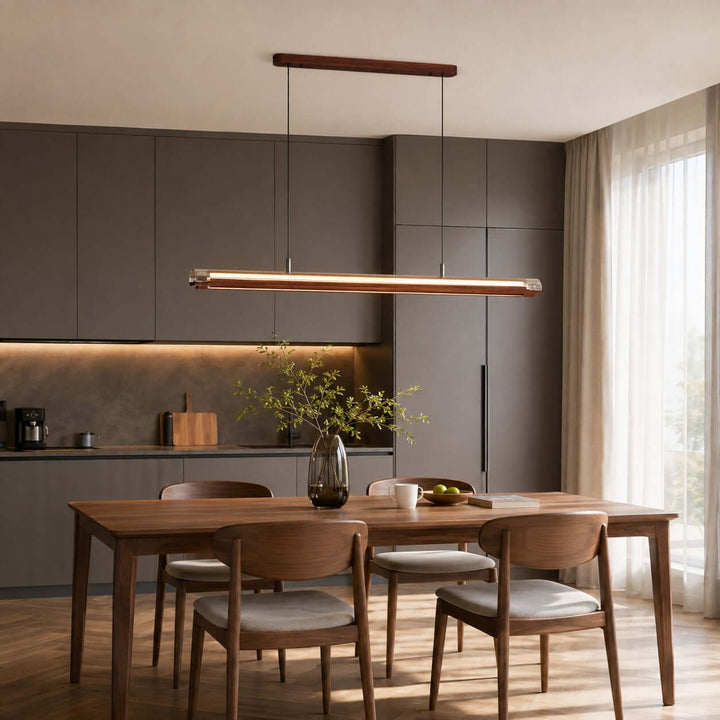 Weslin Linear Chandelier, Walnut LED Light for Kitchen Island