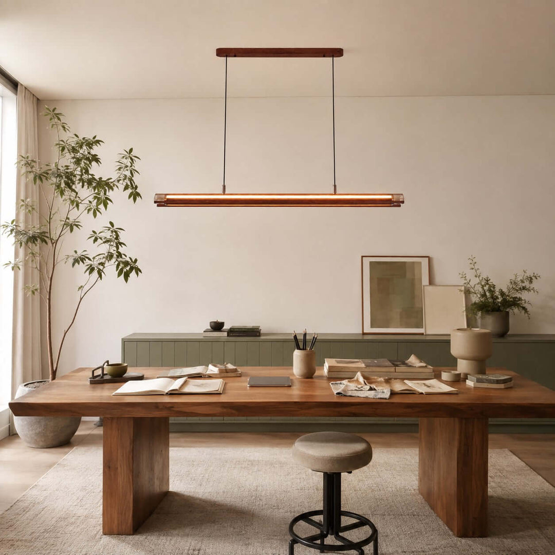 Weslin Linear Chandelier, Walnut LED Light for Kitchen Island