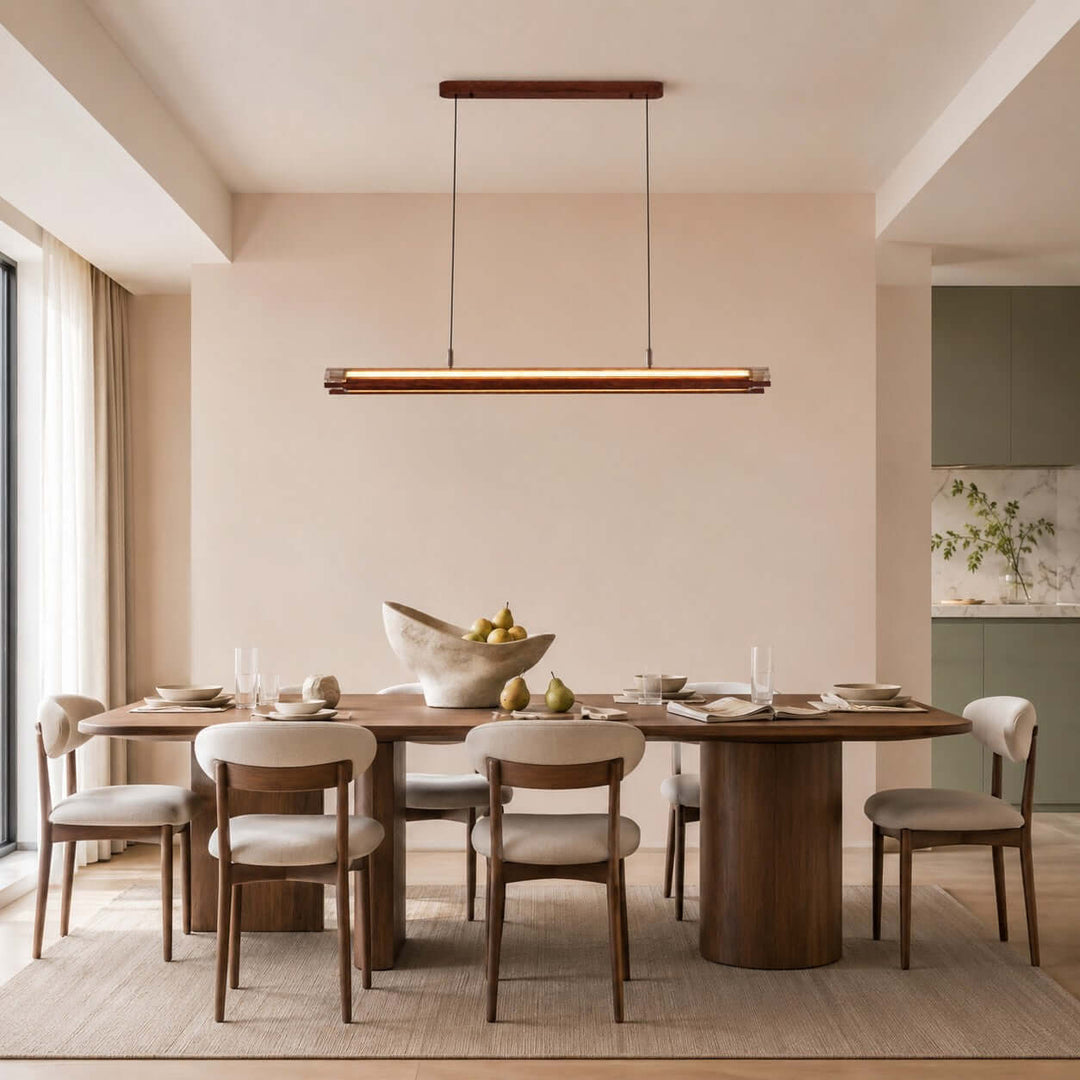 Weslin Linear Chandelier, Walnut LED Light for Kitchen Island