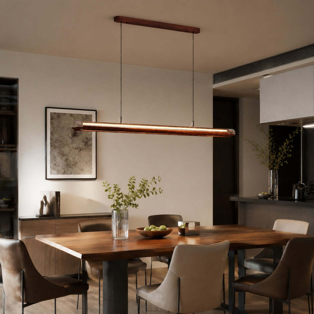 Weslin Linear Chandelier, Walnut LED Light for Kitchen Island
