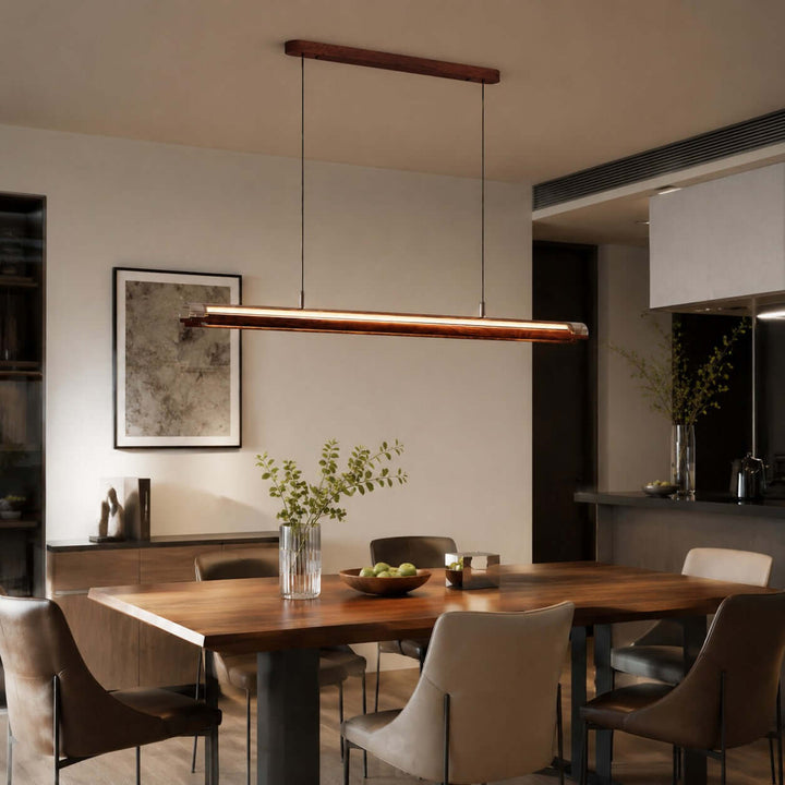 Weslin Linear Chandelier, Walnut LED Light for Kitchen Island