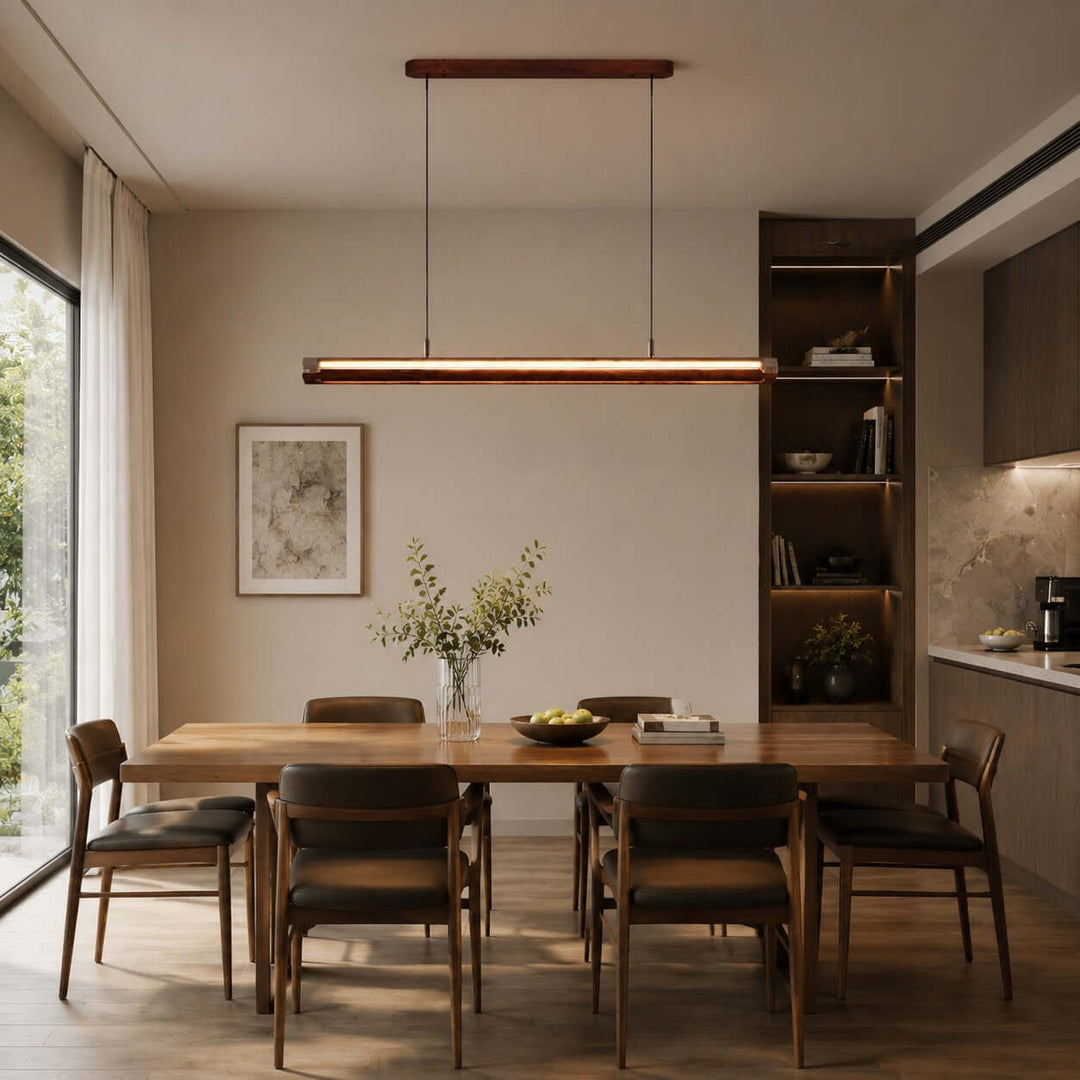 Weslin Linear Chandelier, Walnut LED Light for Kitchen Island