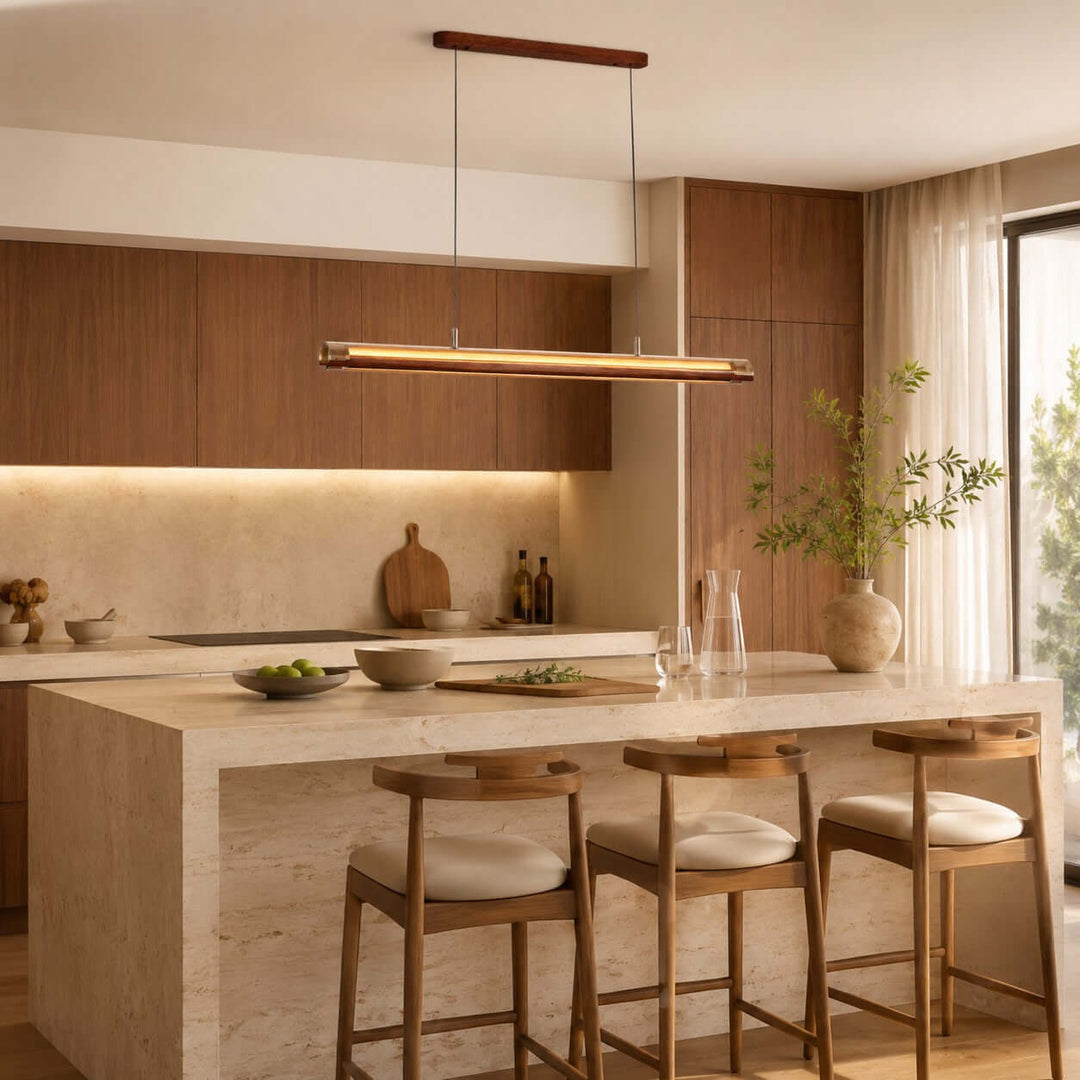 Weslin Linear Chandelier, Walnut LED Light for Kitchen Island