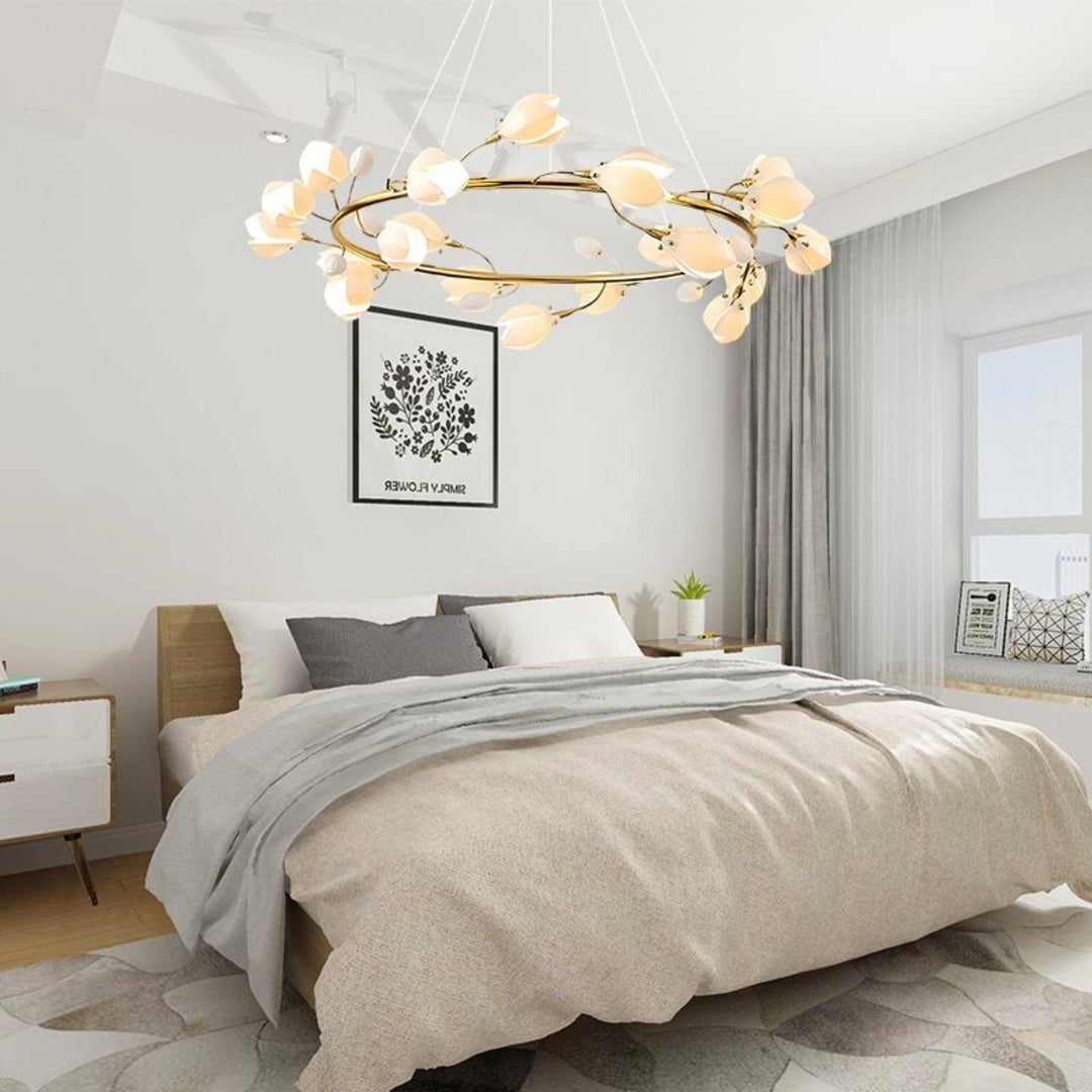 White Porcelain Magnolia Branch Chandelier – Elegant Floral Lighting | Vinlighting | Vinlighting