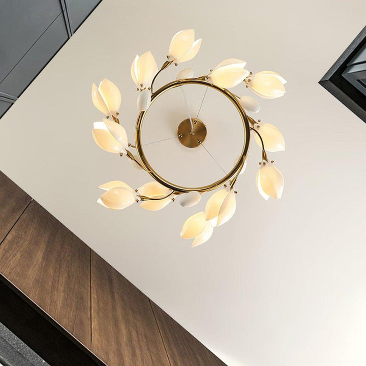 White Porcelain Magnolia Branch Chandelier – Elegant Floral Lighting | Vinlighting | Vinlighting