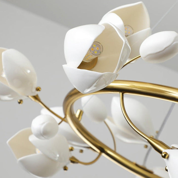 White Porcelain Magnolia Branch Chandelier – Elegant Floral Lighting | Vinlighting | Vinlighting