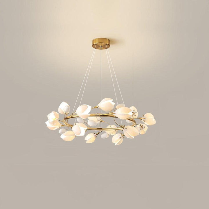 White Porcelain Magnolia Branch Chandelier – Elegant Floral Lighting | Vinlighting | Vinlighting