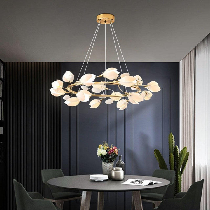 White Porcelain Magnolia Branch Chandelier – Elegant Floral Lighting | Vinlighting | Vinlighting