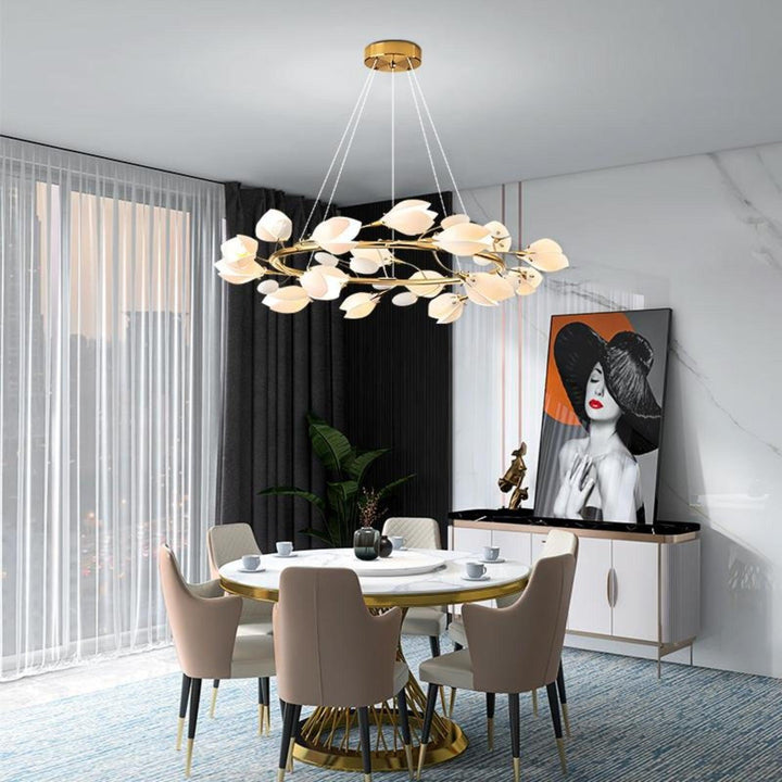 White Porcelain Magnolia Branch Chandelier – Elegant Floral Lighting | Vinlighting | Vinlighting