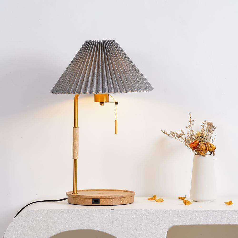 Wooden Retro Table Lamp – Walnut & White – Vinlighting