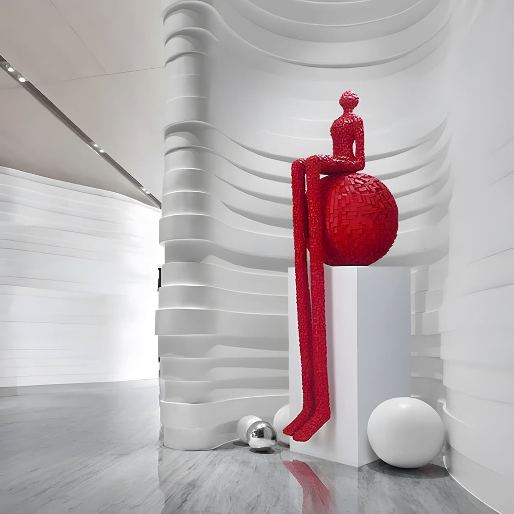 Xalino Decorative Art Sculpture – Bold Geometric Red Sculpture