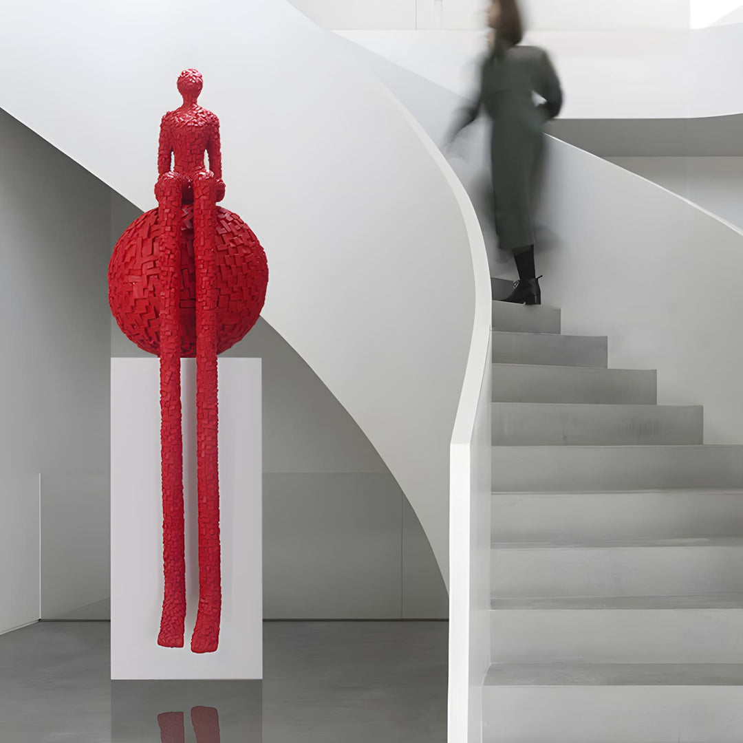 Xalino Decorative Art Sculpture – Bold Geometric Red Sculpture
