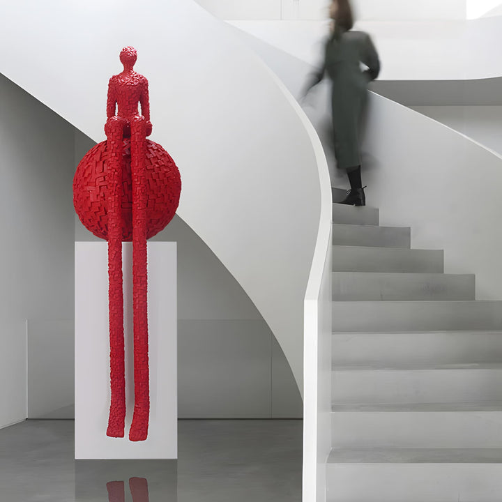 Xalino Decorative Art Sculpture – Bold Geometric Red Sculpture