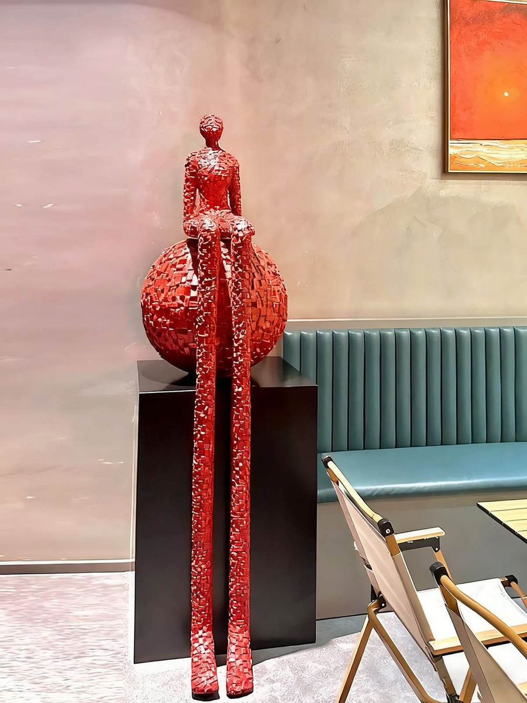 Xalino Decorative Art Sculpture – Bold Geometric Red Sculpture