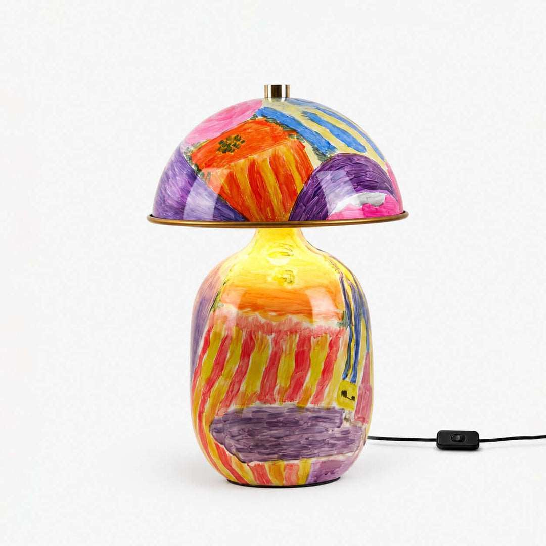 Zaia Colorful Hand Painted Ceramic Mushroom Table Lamp for Bedroom