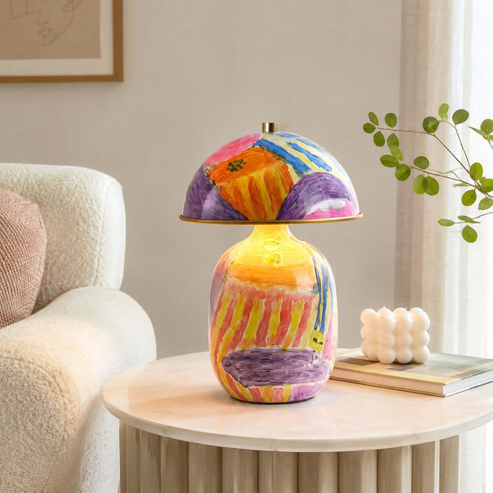 Zaia Colorful Hand Painted Ceramic Mushroom Table Lamp for Bedroom
