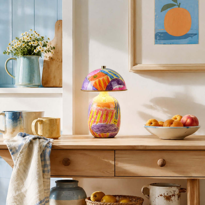 Zaia Colorful Hand Painted Ceramic Mushroom Table Lamp for Bedroom