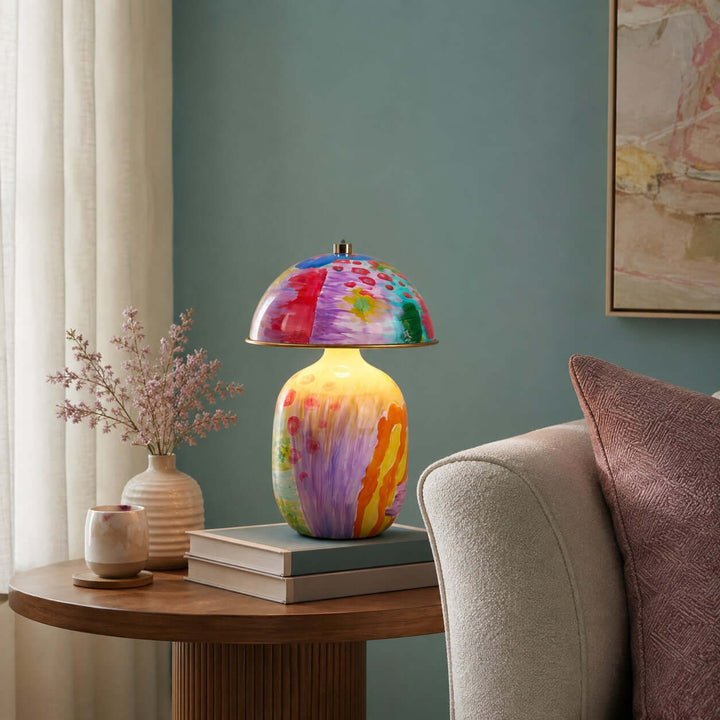 Zaia Colorful Hand Painted Ceramic Mushroom Table Lamp for Bedroom