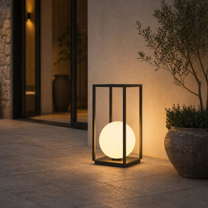 Zanvya Outdoor Floor Lamp - Minimalist Spherical Glass Lamp