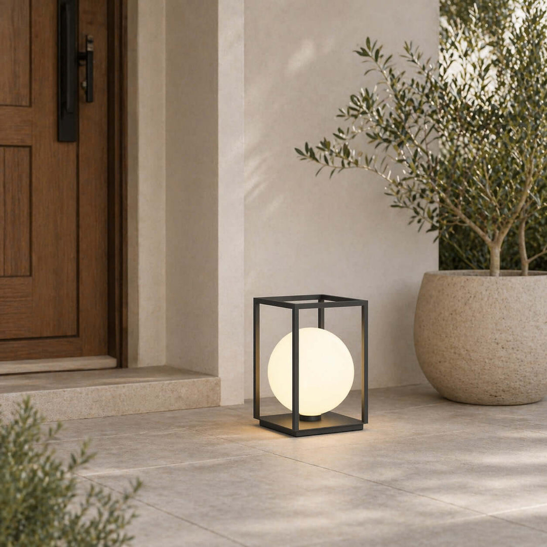 Zanvya Outdoor Floor Lamp - Minimalist Spherical Glass Lamp