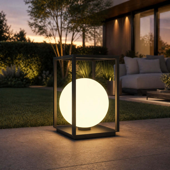Zanvya Outdoor Floor Lamp - Minimalist Spherical Glass Lamp
