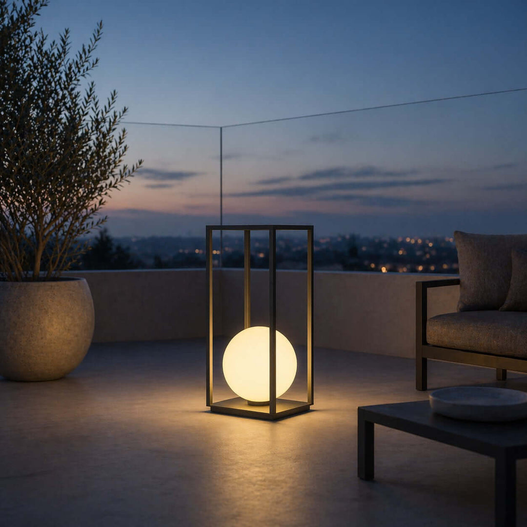 Zanvya Outdoor Floor Lamp - Minimalist Spherical Glass Lamp