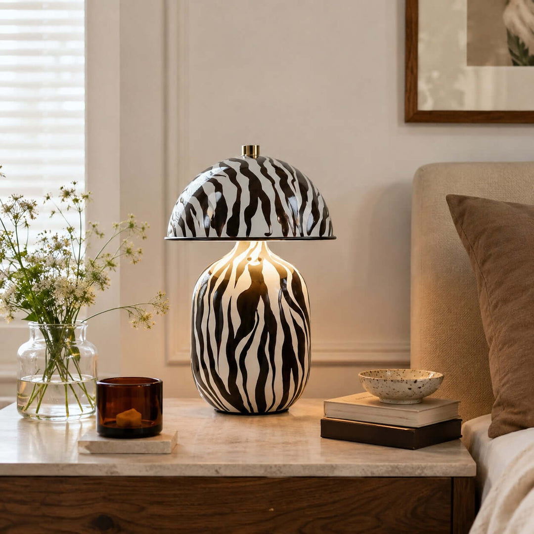 Zaria Zebra Pattern Ceramic Table Lamp for Bedroom &amp; Living Room