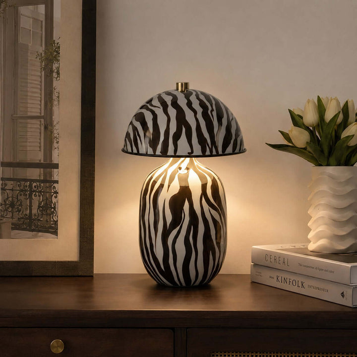 Zaria Zebra Pattern Ceramic Table Lamp for Bedroom &amp; Living Room