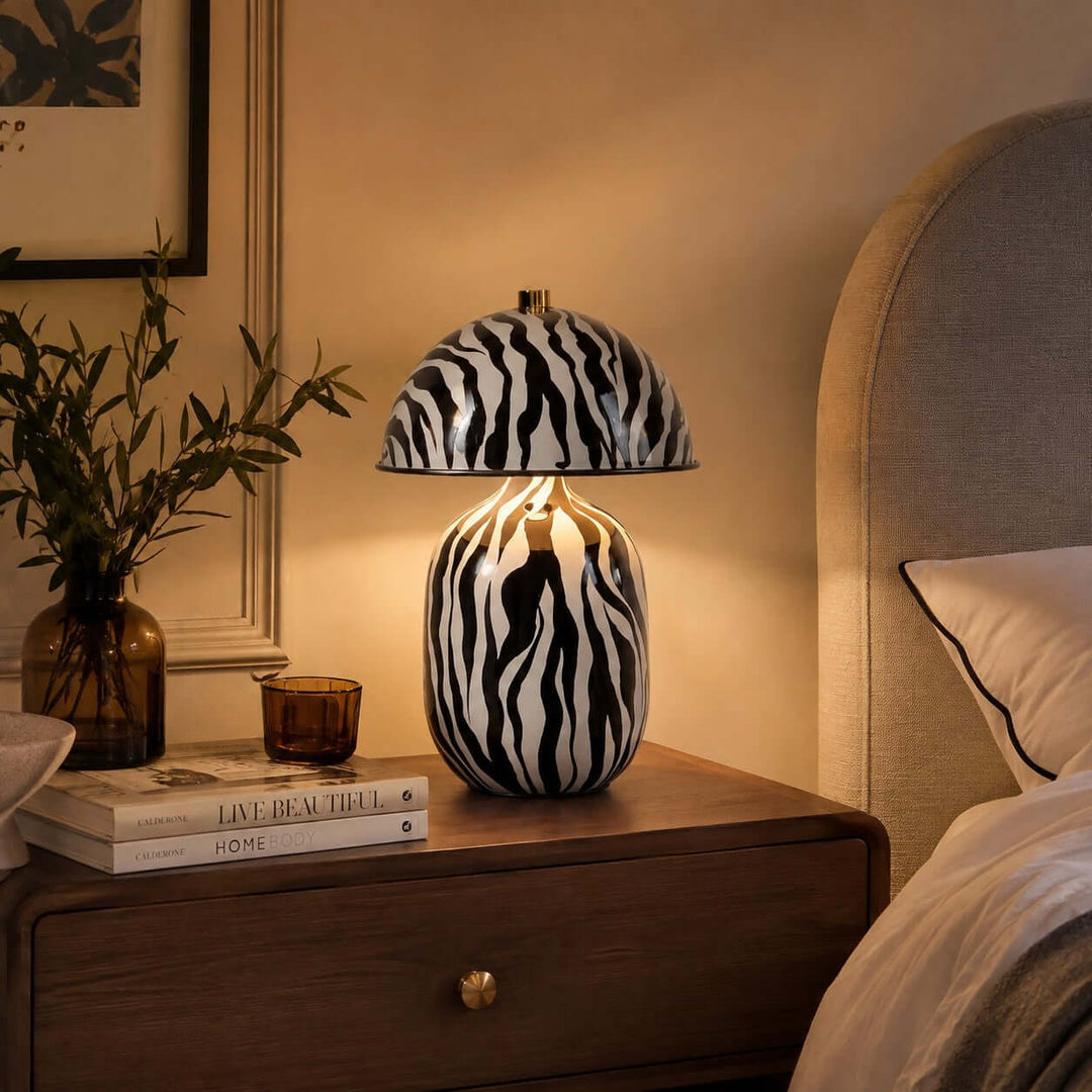 Zaria Zebra Pattern Ceramic Table Lamp for Bedroom &amp; Living Room
