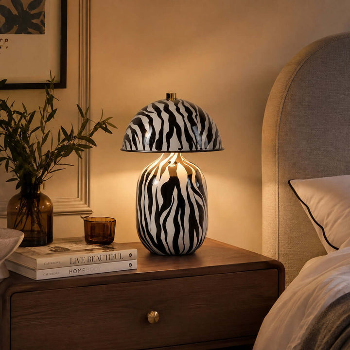 Zaria Zebra Pattern Ceramic Table Lamp for Bedroom &amp; Living Room