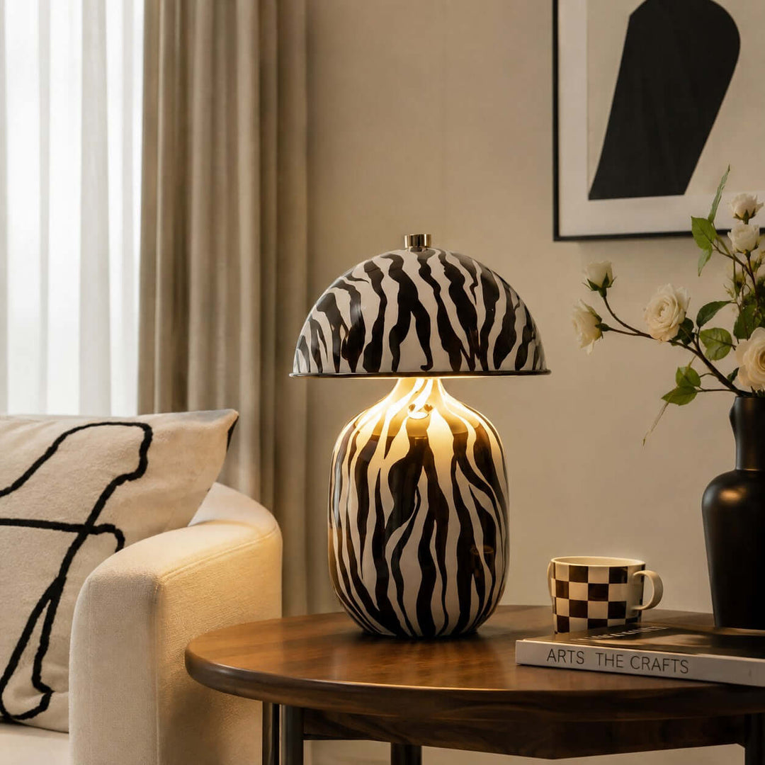 Zaria Zebra Pattern Ceramic Table Lamp for Bedroom &amp; Living Room