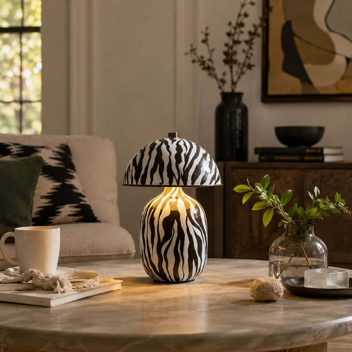 Zaria Zebra Pattern Ceramic Table Lamp for Bedroom &amp; Living Room