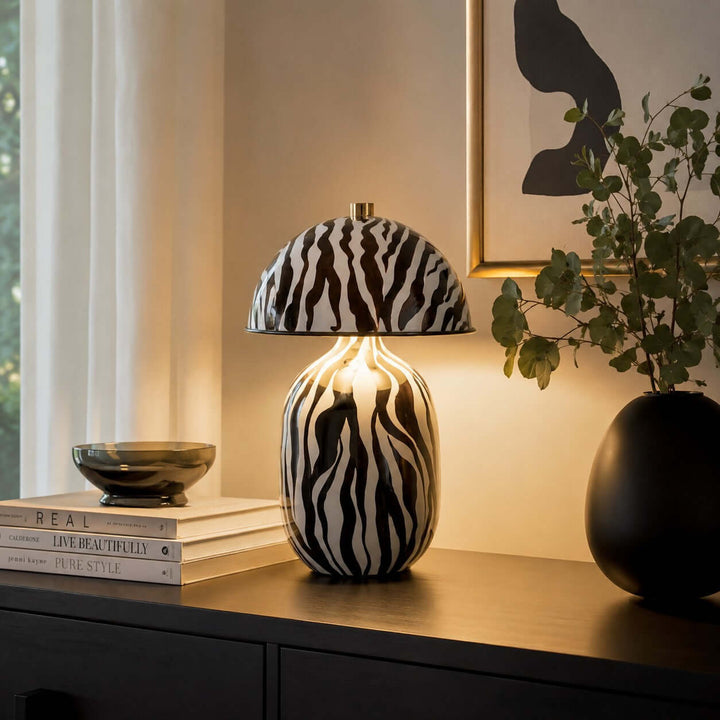 Zaria Zebra Pattern Ceramic Table Lamp for Bedroom &amp; Living Room