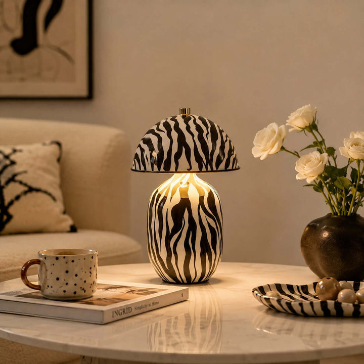 Zaria Zebra Pattern Ceramic Table Lamp for Bedroom &amp; Living Room