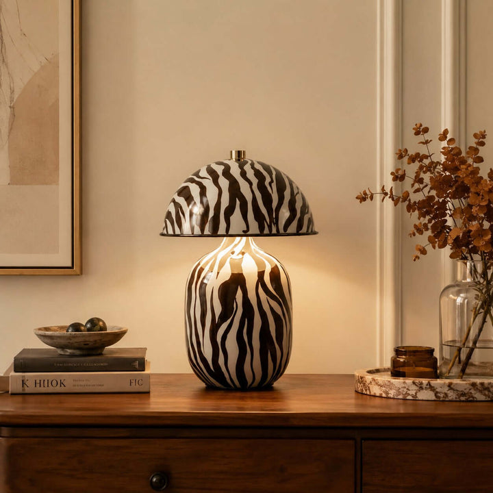 Zaria Zebra Pattern Ceramic Table Lamp for Bedroom &amp; Living Room