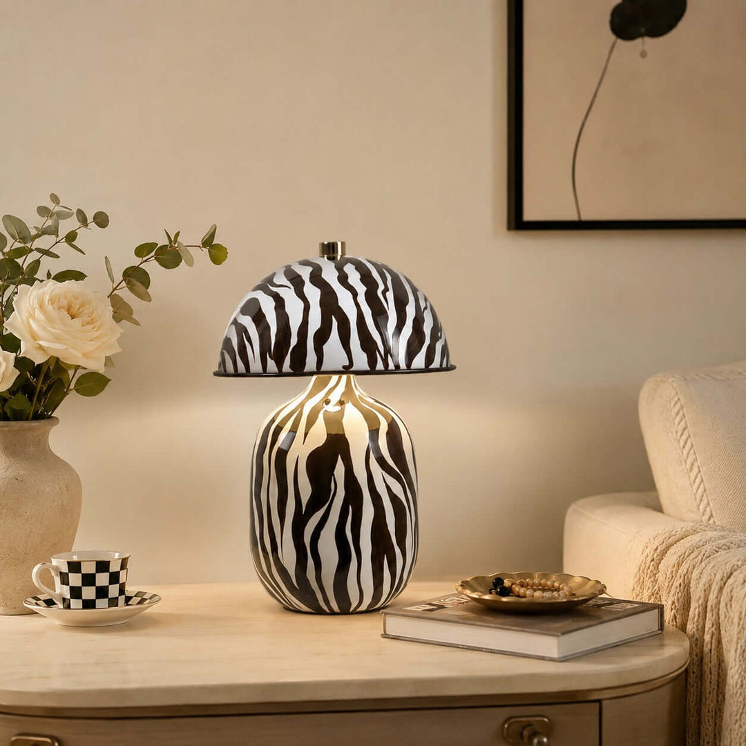 Zaria Zebra Pattern Ceramic Table Lamp for Bedroom &amp; Living Room