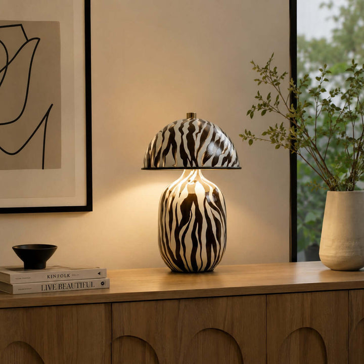 Zaria Zebra Pattern Ceramic Table Lamp for Bedroom &amp; Living Room