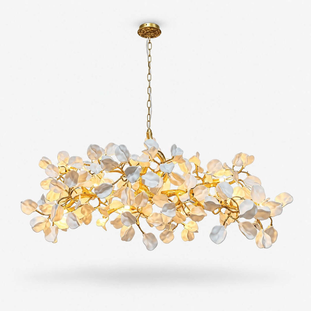 Zavellin Handcrafted Ceramic Petal Gold Linear Chandelier for Dining