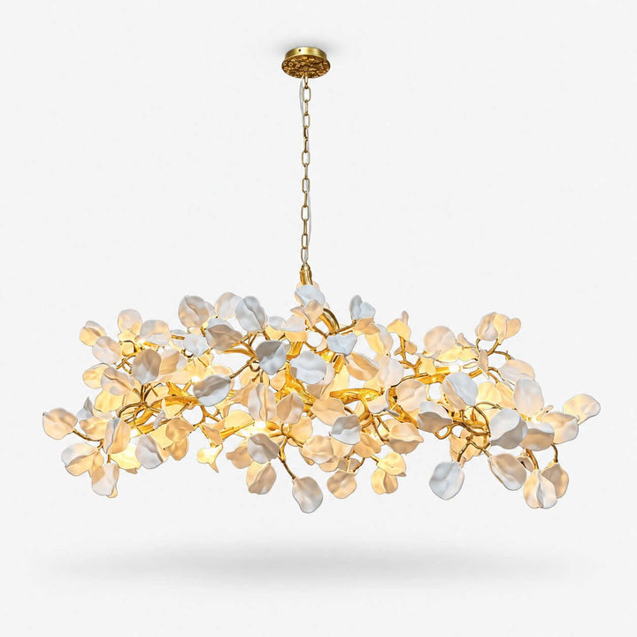 Zavellin Handcrafted Ceramic Petal Gold Linear Chandelier for Dining